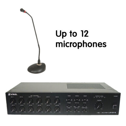 CONF-9 conference set with up to 12 desk microphones and a 12 input mixer