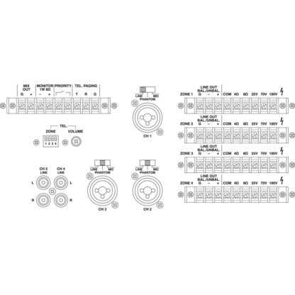 PA-12040 4 x 120w 100v line mixer amplifier