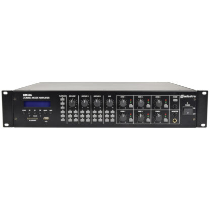 Adastra RM406 6 x 40w 6-zone 100v line mixer amplifier with USB, SD, FM and Bluetooth media player