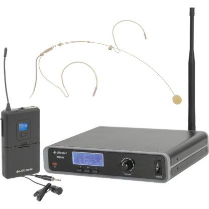 Citronic RU105-N license free UHF Ch 70 digital wireless microphone system with bodyworn transmitter, headworn microphone and clothing clip microphone