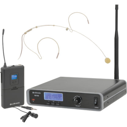 Citronic RU105-N license free UHF Ch 70 digital wireless microphone system with bodyworn transmitter, headworn microphone and clothing clip microphone