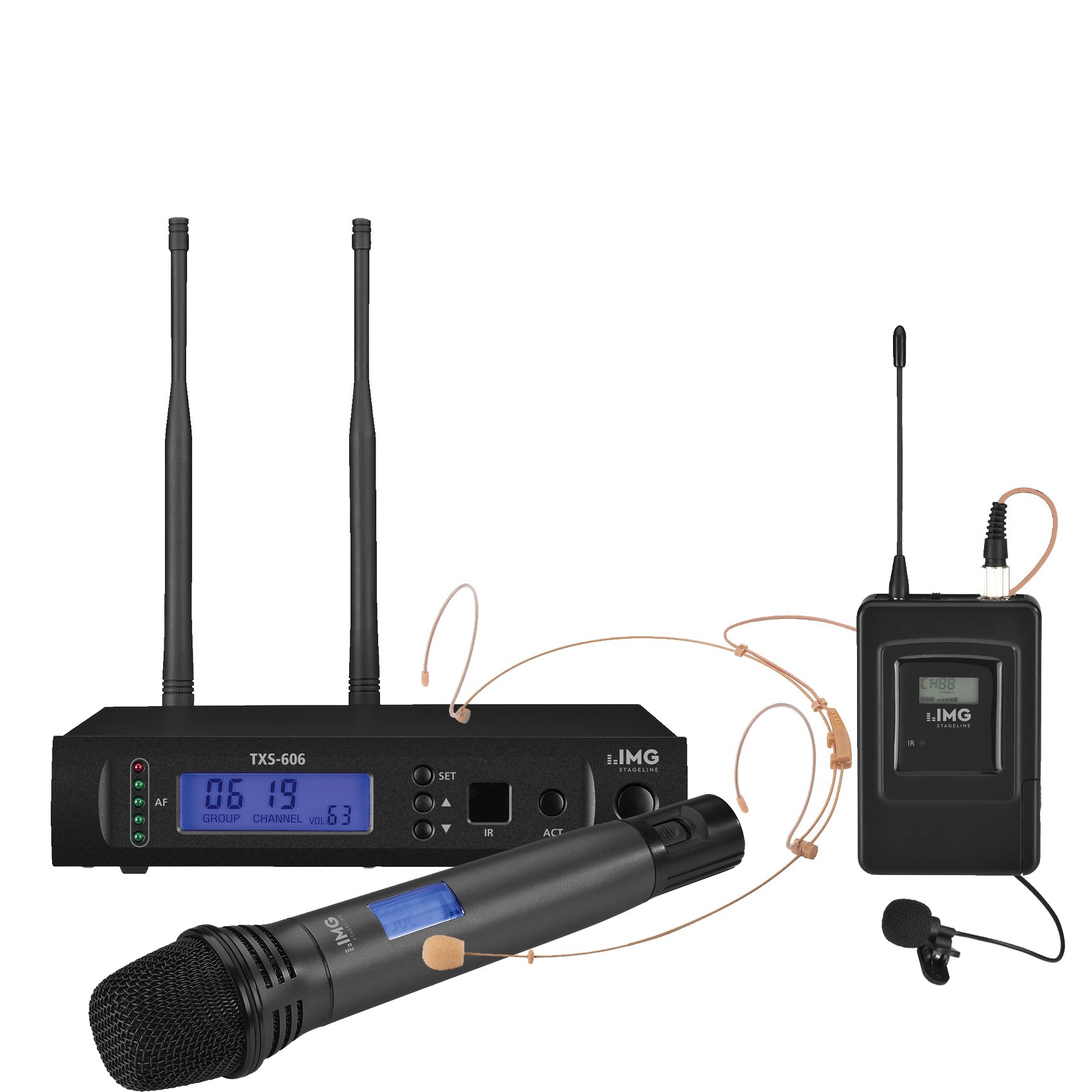 TXS-606/38SET UHF Ch 38 handheld or bodyworn radio microphone system