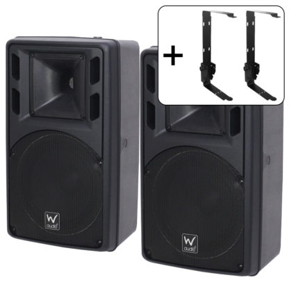 PSR 8 black 120w 8 ohm speakers (pair) + two black wall brackets