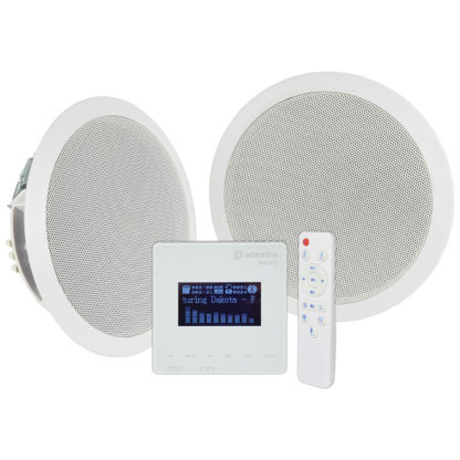 Adastra WA-215 in-wall Bluetooth amplifier supplied separately or as a system with two white ceiling or cabinet speakers