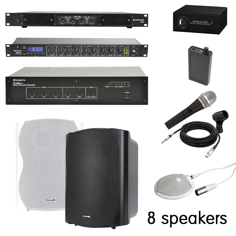 COMM-400-8 400w Dual Stereo Sound and 600m² Induction Loop System for Village and Community Halls