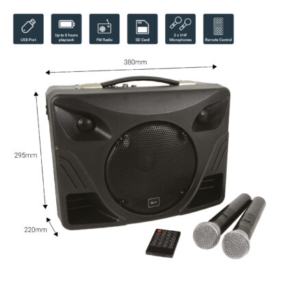 QTX DELTA-50 portable PA system with Bluetooth and handheld wireless microphones