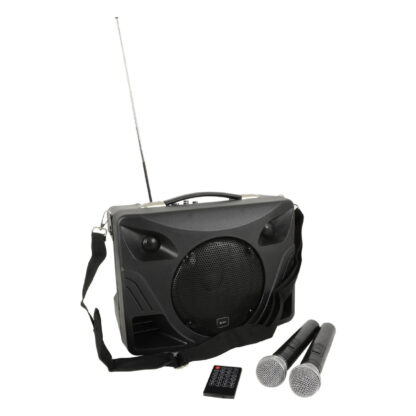 QTX DELTA-50 portable PA system with Bluetooth and handheld wireless microphones