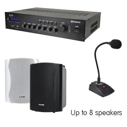 IND-120 series indoor PA sound systems with up to 8 cabinet speakers