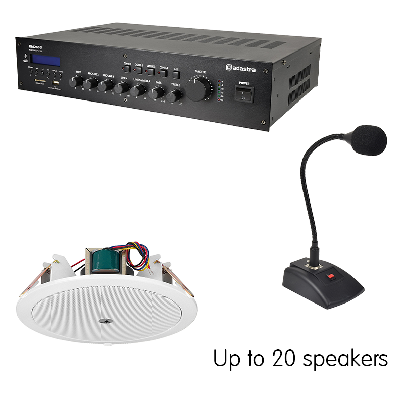 IND-240 series indoor PA sound systems with up to 20 ceiling speakers