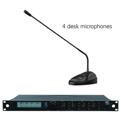 JTS CS-W4 wireless conference set with 4-channel wireless conference receiver and 4 desktop wireless conference microphones