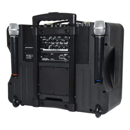 QTX DELTA-200 portable PA system with Bluetooth and handheld wireless microphones