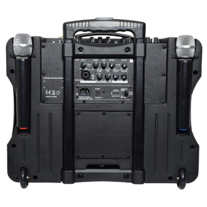 QTX DELTA-200 portable PA system with Bluetooth and handheld wireless microphones