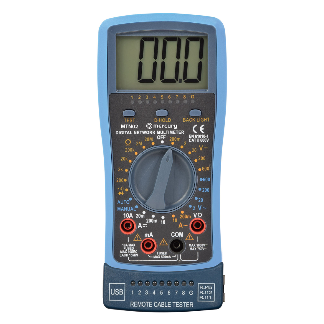 Mercury MTN02 digital multimeter with network and USB cable tester