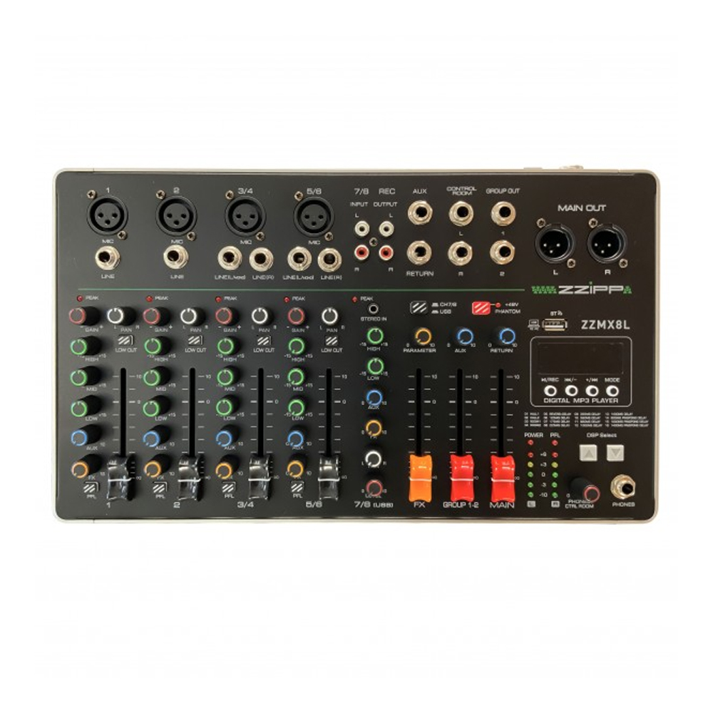 ZZIPP ZZMX8L 6-channel compact mixer with multi-effect DSP and Bluetooth