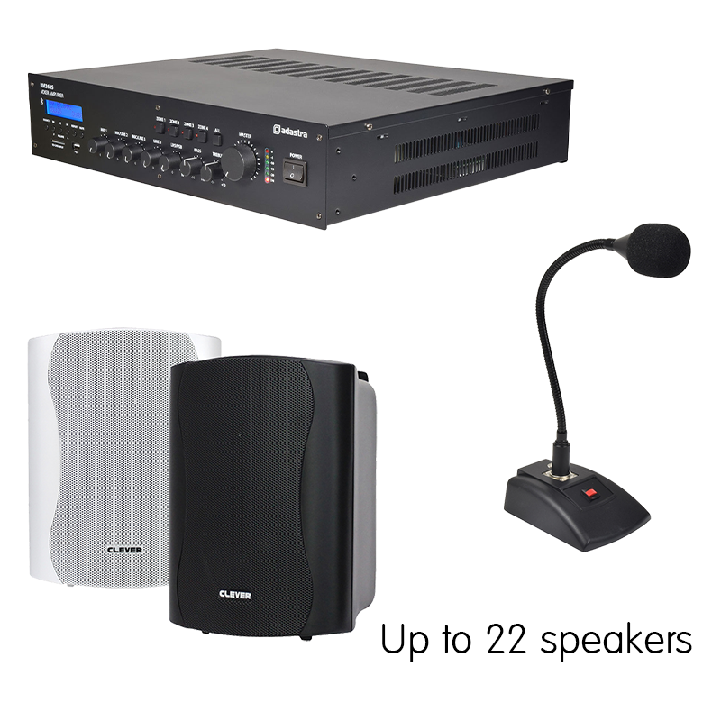 IND-360 series indoor PA sound systems with up to 22 cabinet speakers