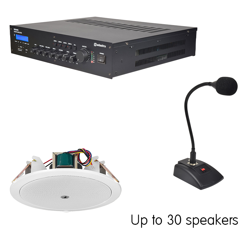 IND-360 series indoor PA sound systems with up to 30 ceiling speakers