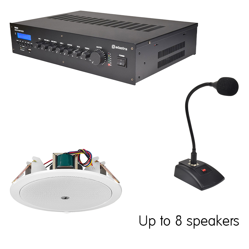 IND-60 series indoor PA sound systems with up to 8 ceiling speakers