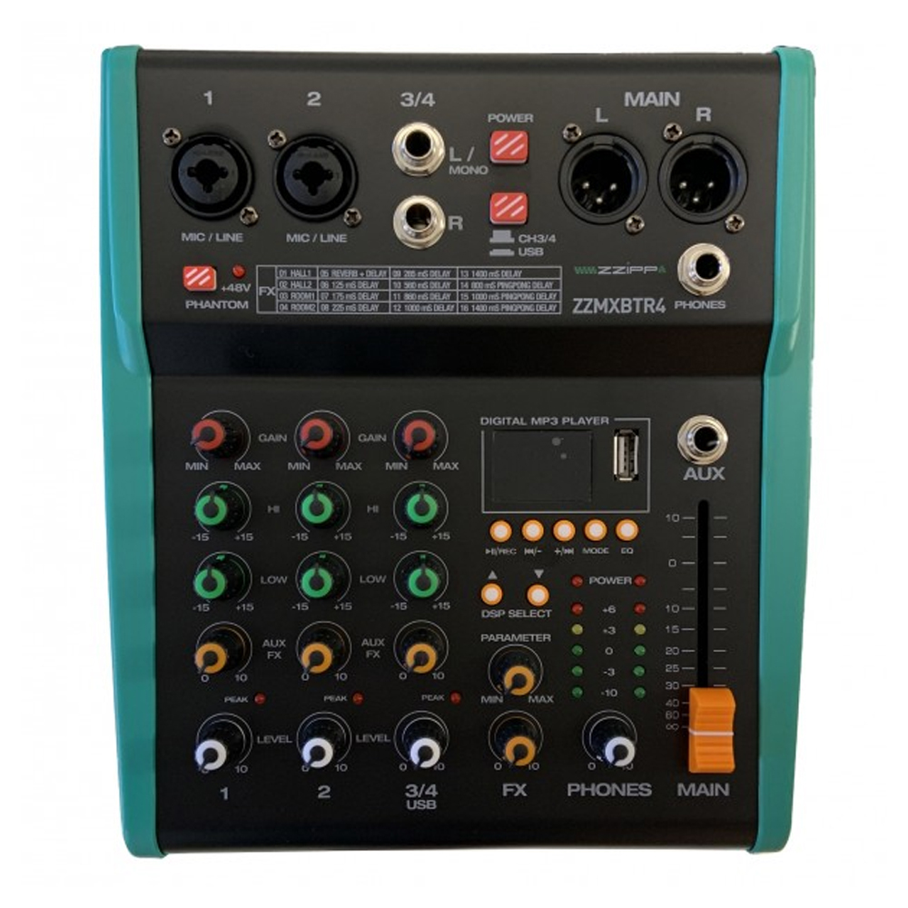 ZZiPP ZZMXBTR4 2-channel mixer with DSP effects and bluletooth