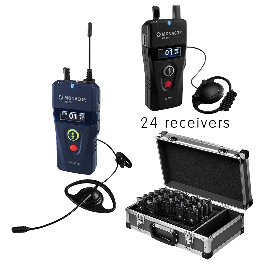 Monacor ATS-80-825 tour guide system with one transmitter and twenty-four receivers