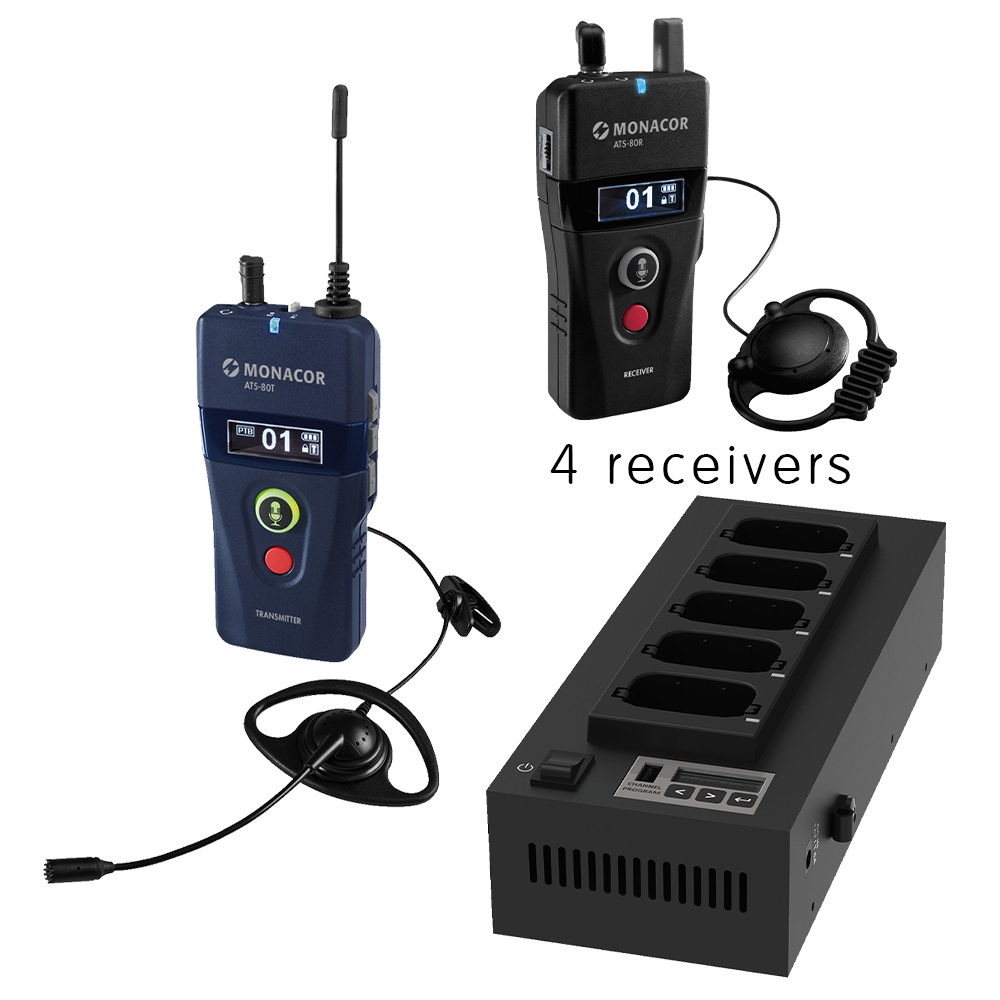 Monacor ATS-80-85 tour guide system with one transmitter and four receivers