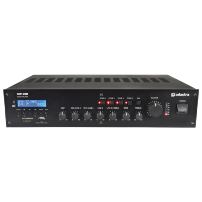 Adastra RM120D 120w 5 channel 100v line mixer amplifier with DAB+, Bluetooth and USB/SD