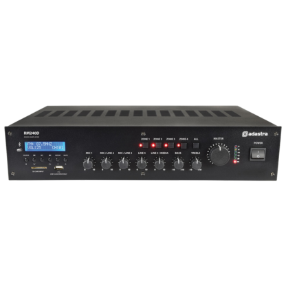 Adastra RM240D 240w 5 channel 100v line mixer amplifier with DAB+, Bluetooth and USB/SD