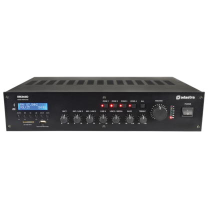 Adastra RM360D 360w 5 channel 100v line mixer amplifier with DAB+, Bluetooth and USB/SD