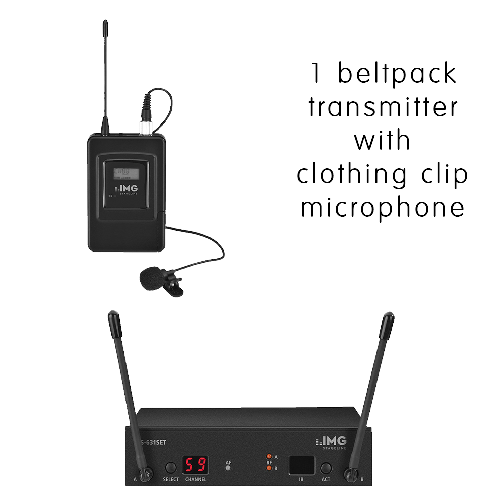 IMG Stageline TXS-631SET complete single UHF bodyworn multi-frequency UHF diversity wireless microphone system