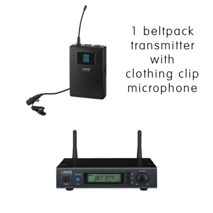 IMG Stageline TXS-900 single UHF multifrequency wireless microphone receiver with TXS-900HSE bodyworn transmitter and clothing-clip microphone