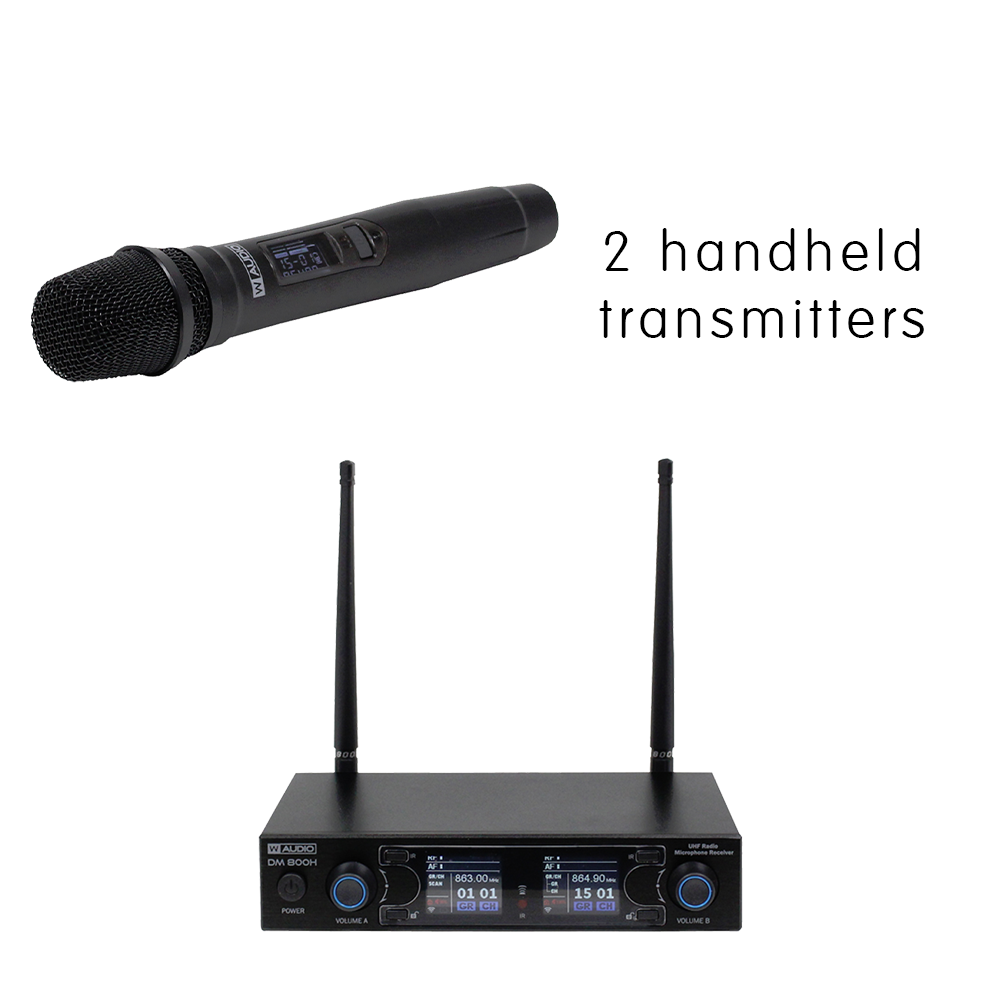 W Audio DM 800H twin handheld wireless microphone system on Ch 70 (863-865 MHz)