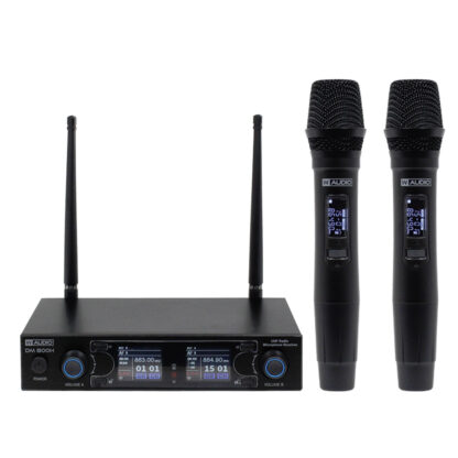 W Audio DM 800H twin handheld wireless microphone system on Ch 70 (863-865 MHz)