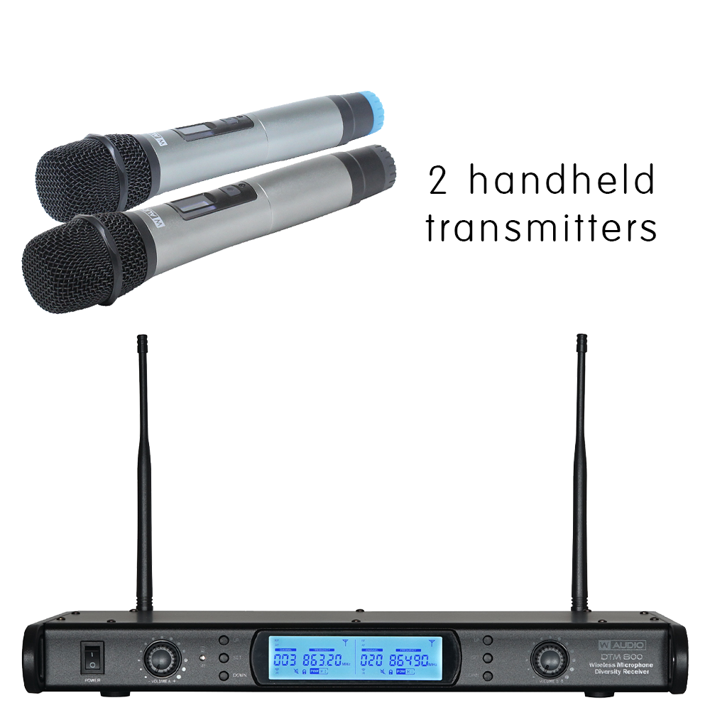 W Audio DTM 800H V2 twin diversity wireless microphone systems on Ch 70 (863-865 MHz) with 2 x handheld transmitters - with V2 software