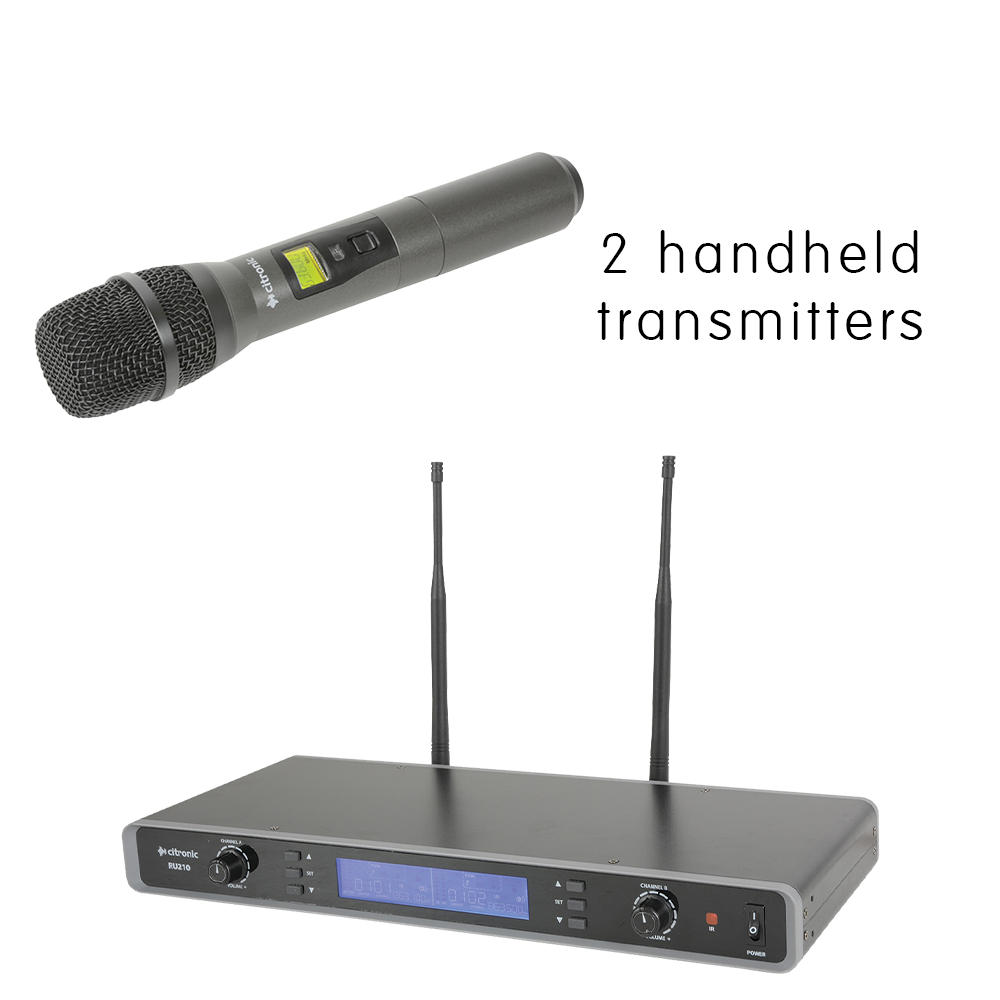 Citronic RU210-H license free UHF Ch 70 digital twin wireless microphone system with 2 x handheld transmitters