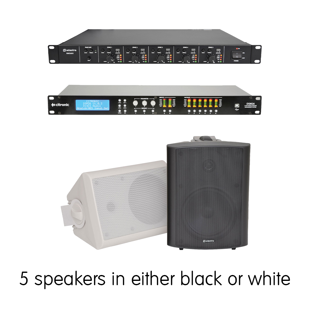 Complete SMS-1 indoor background music sound system with digital speaker management