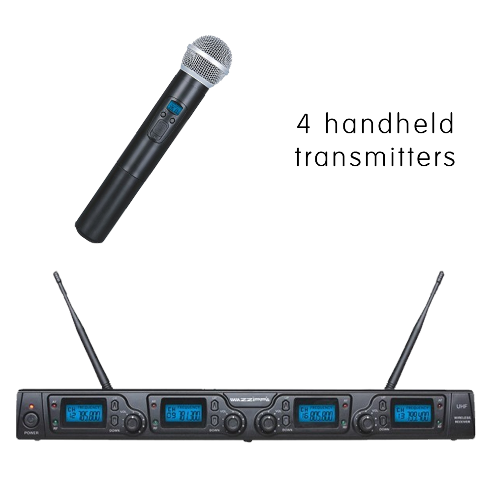 ZZiPP TXZZ640 4 way 16 channel UHF wireless microphone system with 4 x handheld transmitters