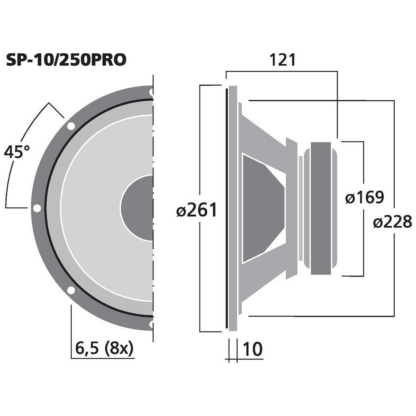 Monacor SP-10/250PRO 10” 250w RMS bass chassis speaker