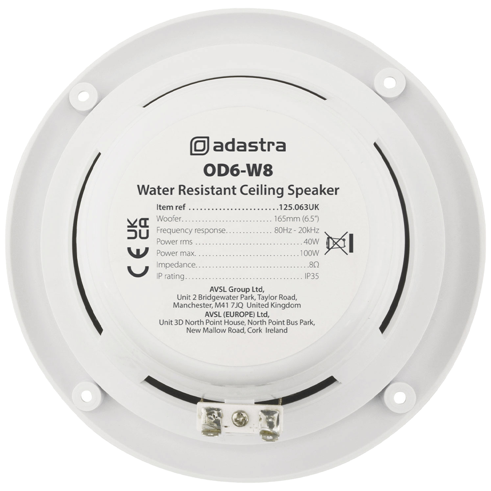 Adastra OD6-W8 pair of white 6½" 40W water resistant ceiling speakers