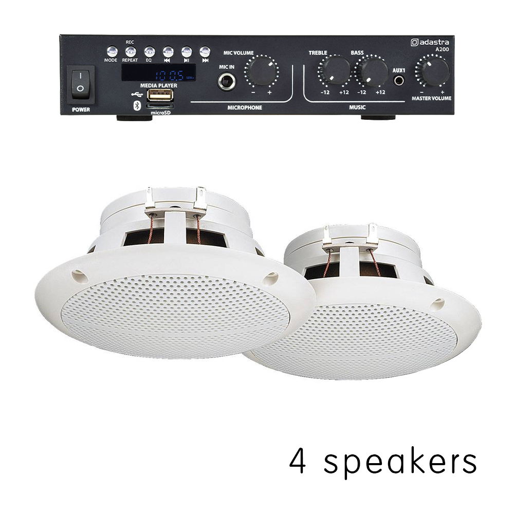 BGM-4SPE 35+35w Bluetooth stereo background music system with 4 white ceiling speakers