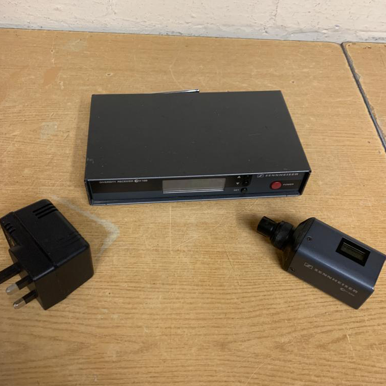 Sennheiser EW100 G1 receiver and SKP100 G1 plug-in transmitter for microphones with XLR connectors together with leads etc. in a suitable storage case