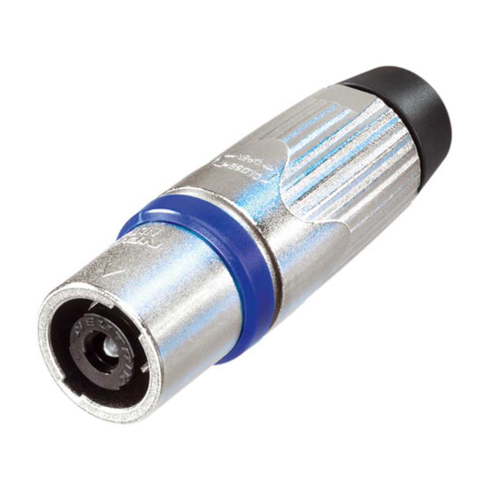 Neutrik NLT4MX 4 pole SpeakON connector for professional speaker connections on speakers and amplifiers. Robust design, bayonet fitting with latching device, all-insulated contacts, cable inlet with self-adjusting clamps