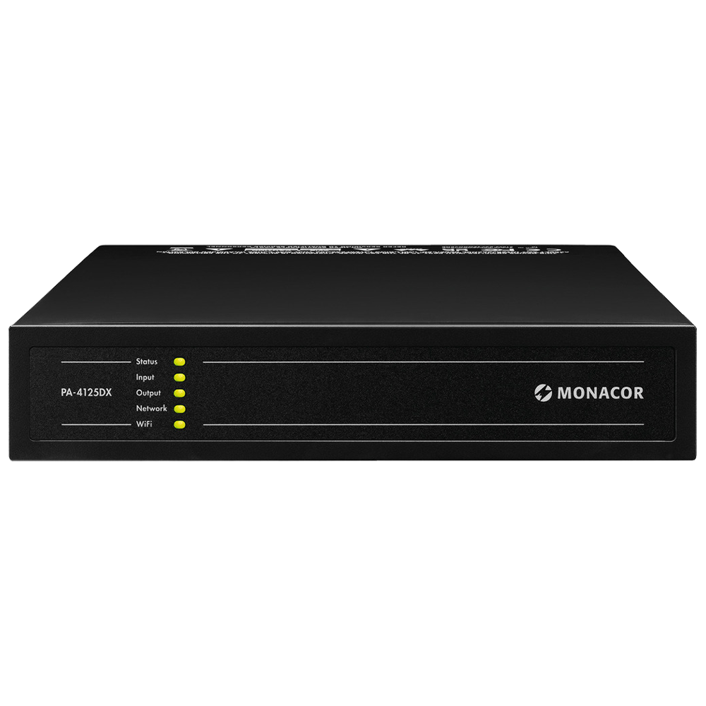 Monacor PA-4125DX 500W (2 x 250W @ 100V line or 4 x 125W @ 8Ω) mixer amplifier with DSP