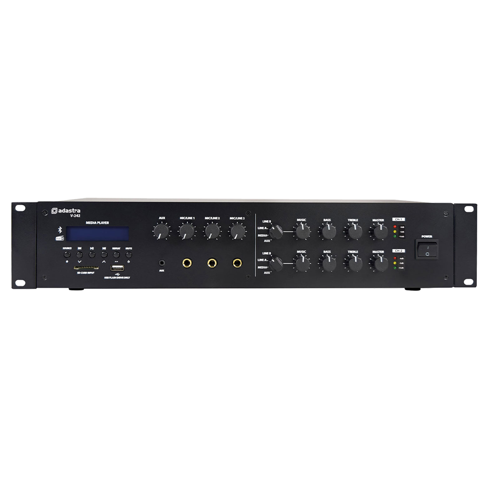 Adastra V-242 dual zone 100v 2 x 240w mixer amplifier with Bluetooth and DAB+/FM and USB/SD media player