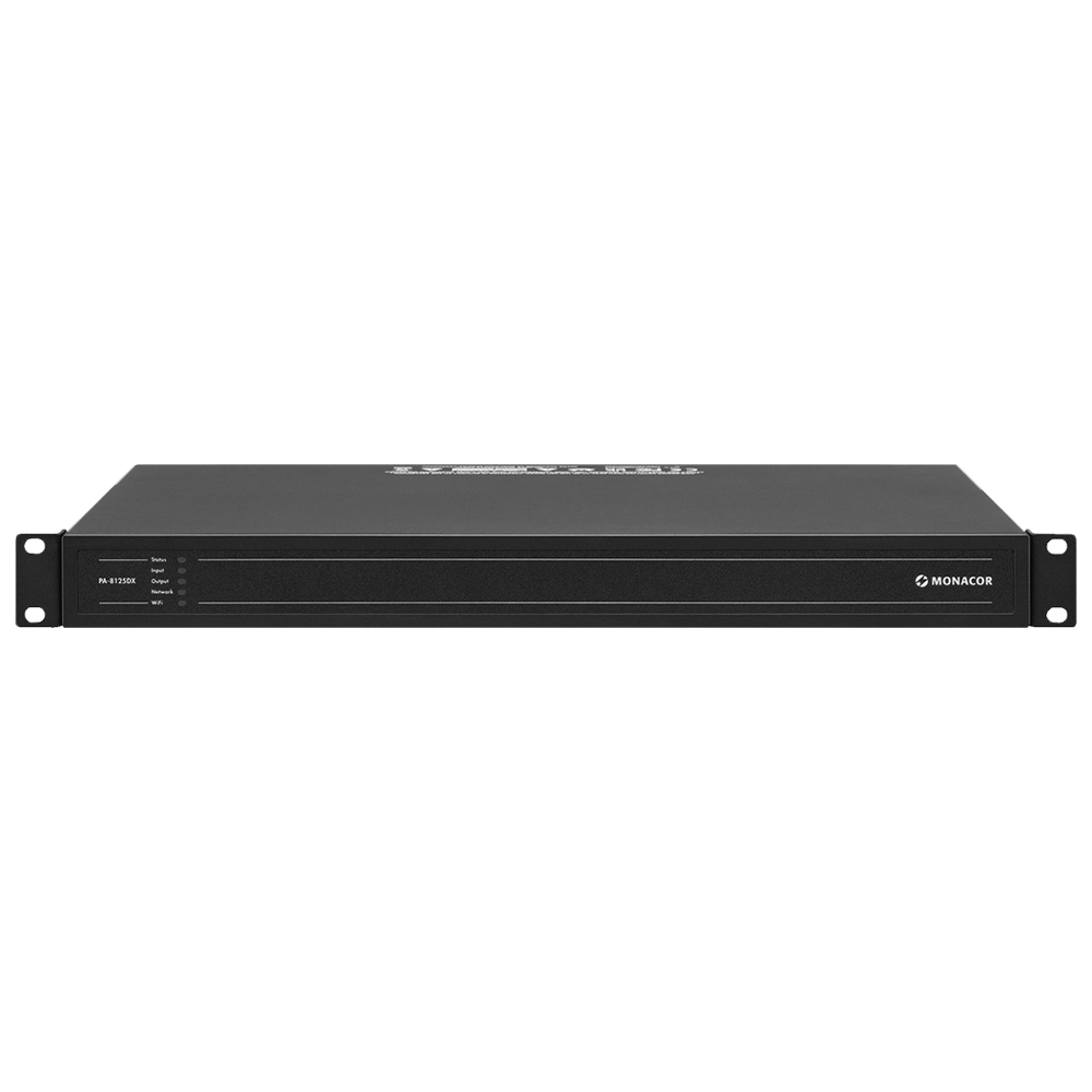 Monacor PA-8125DX 1,000W (4 x 250W @ 100V line or 8 x 125W @ 8Ω) mixer amplifier with DSP