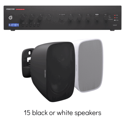 Fonestar 4-zone Bluetooth background music sound system with 15 speakers in either black or white