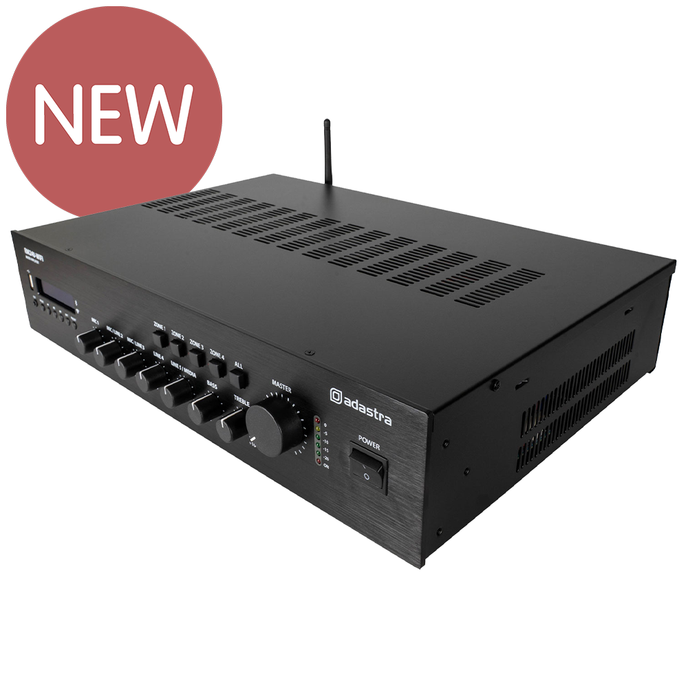 Adastra RM240-WiFi 240w 5 channel 100v line mixer amplifier with internet radio, Bluetooth and USB/SD