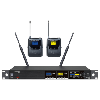 Citronic TU2-N dual Ch 65 & 70 UHF wireless microphone system with 2 bodyworn transmitters, 2 x clothing clip microphones and 2 x headworn microphones