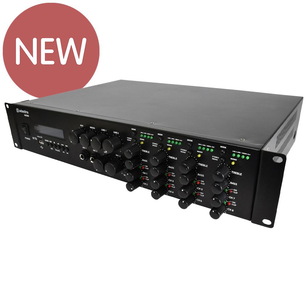 Adastra A8300 8 x 150W in 8Ω stereo mixer amplifier with Bluetooth