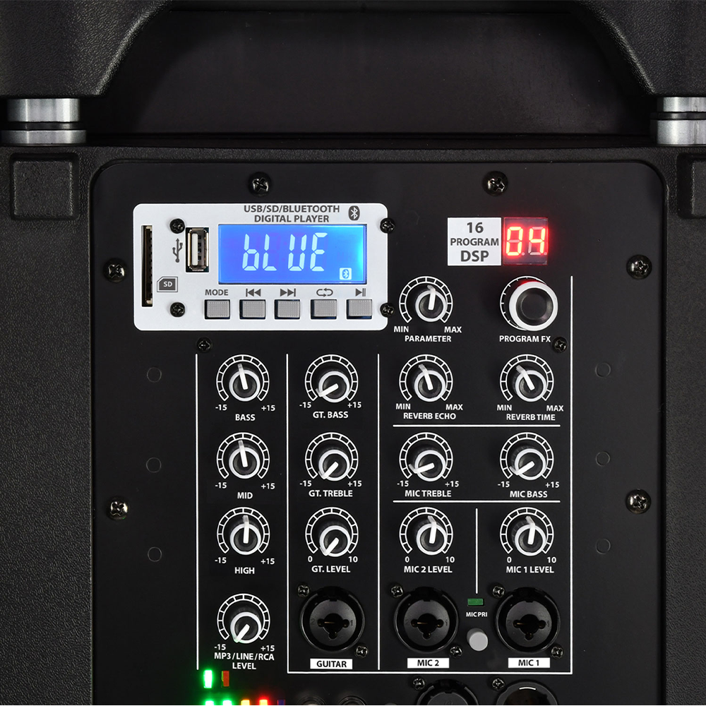 QTX PERFORMER-12 200W 12" portable PA with 2 VHF wireless microphones, media player & Bluetooth