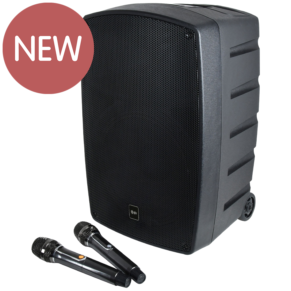 QTX PERFORMER-12 200W 12" portable PA with 2 VHF wireless microphones, media player & Bluetooth
