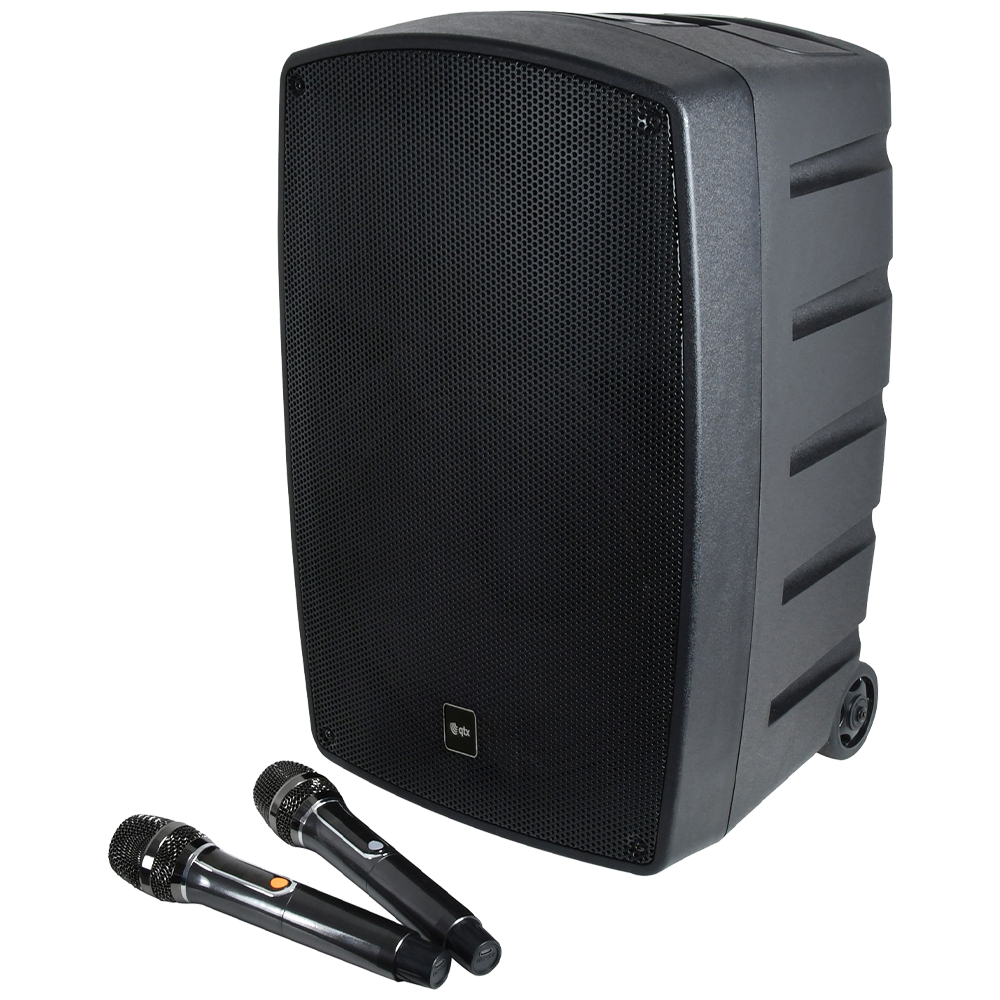 QTX PERFORMER-12 200W 12" portable PA with 2 VHF wireless microphones, media player & Bluetooth